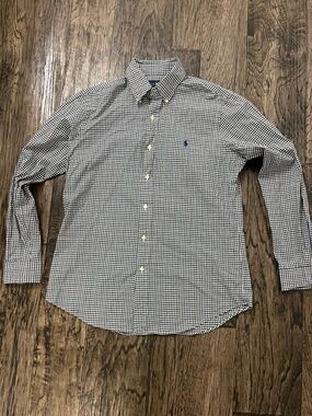 Ralph Lauren navy blue & dark green Gingham Button-Down Shirt with Navy Pony